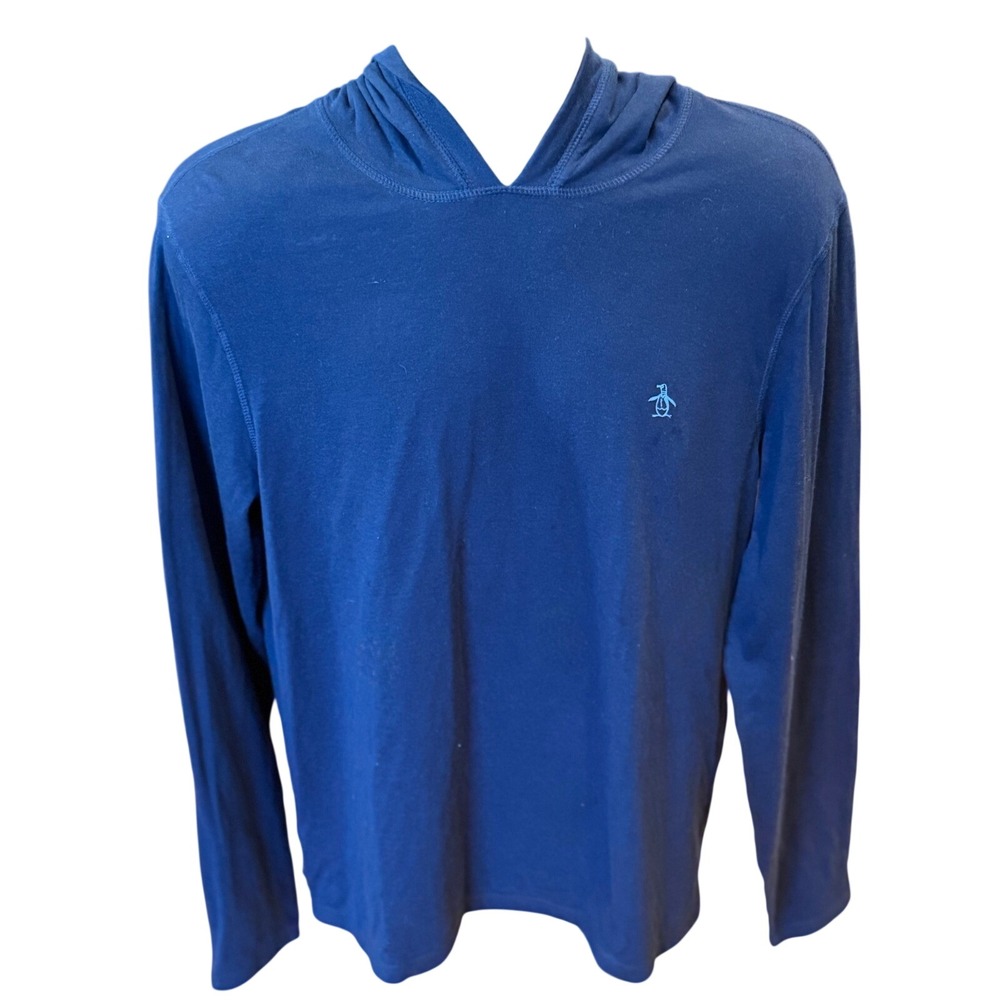Men's Original Penguin Hoodie XL Navy Blue Long Sleeve Cotton Blend Pullover